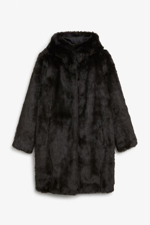 monki faux fur hooded coat