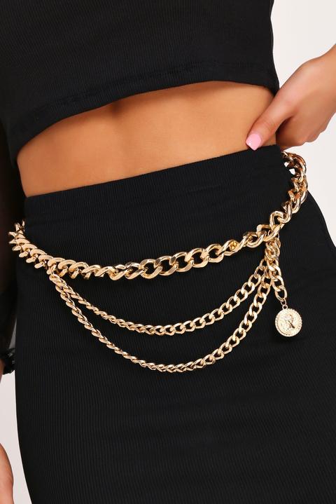 Gold Chunky Double Drop Chain Belt