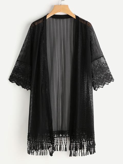 Kimono Con Pannello A Rete Ricamato