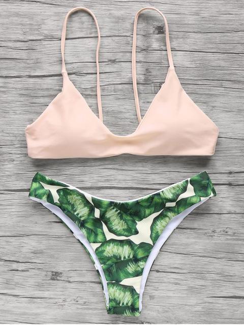 Bikini Cami Con Tirantes Y Estampado De Hojas