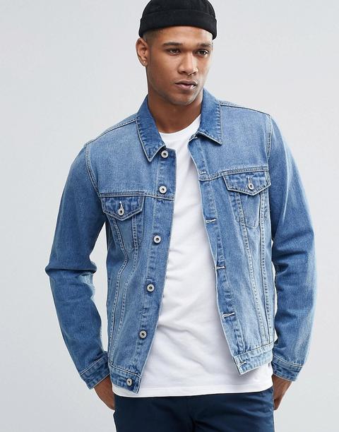 Asos Design - Veste En Jean - Délavé Bleu Moyen - Bleu