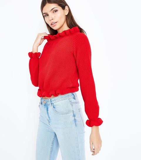 Cameo Rose Red Frill Edge Jumper