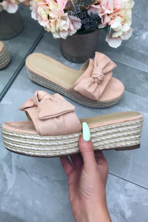 Marissa Pink Suede Bow Detail Espadrille Flatform Wedges