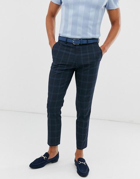 Pantalones De Cuadros Grandes Y Corte Ajustado En Azul Marino De Burton Menswear-gris