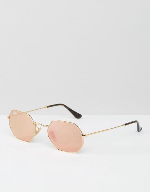 Ray-ban Hexagonal Sunglasses With Rose Gold Lens - Gold