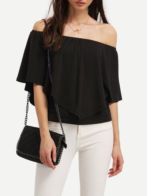 Black Ruffle Off The Shoulder Blouse