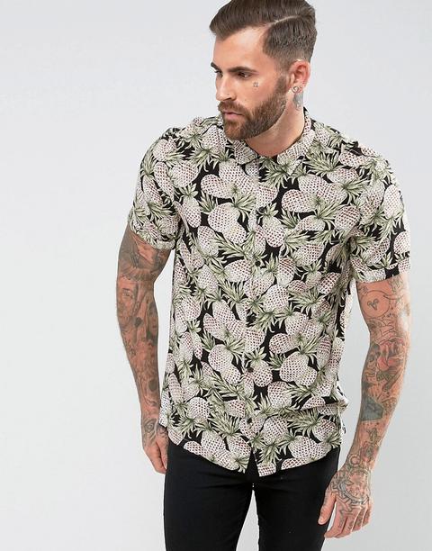 Religion - Camicia A Maniche Corte Con Stampa Di Ananas - Nero