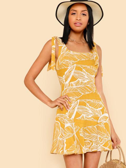 Vestido Tropical Con Lazo Para Ajustar En El Hombro