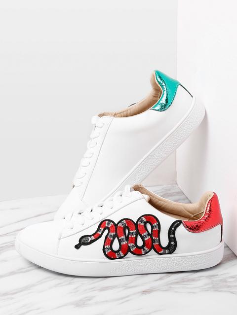 Snake Embroidery Lace Up Sneakers