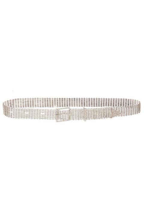Silver Diamante Square Buckle Belt