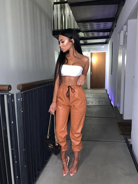 Calina Faux Leather Trousers - Camel 