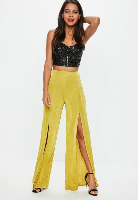 Pantalón De Pierna Ancha Abierta En Amarillo Brillante