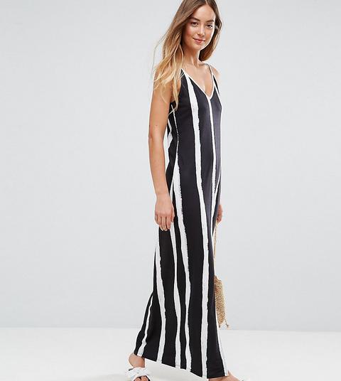 Asos Tall - Vestito Lungo Con Scollo Posteriore A V A Righe Sfuocate - Multicolore