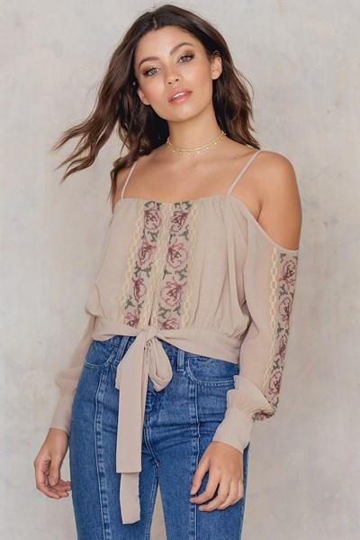 Na-kd Boho Embroidery Knot Top - Multicolor,nude