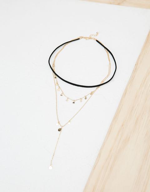 Collar 'row Choker' Terciopelo Con Cadena Y Monedas