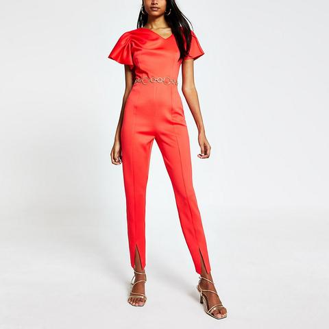 Red Sleeveless Tapered Leg Jumpsuit