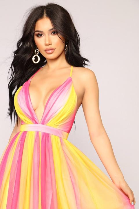 pink yellow dress