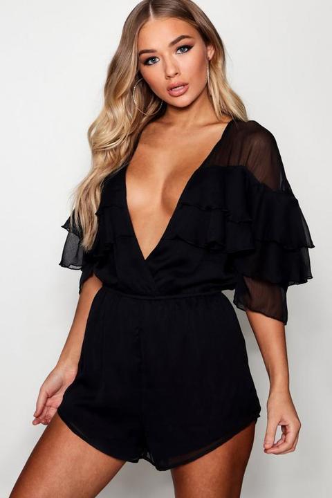 Frill Chiffon Plunge Playsuit