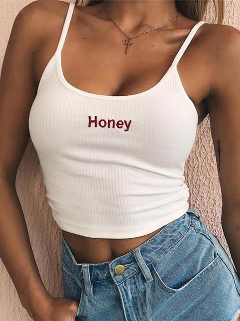 Letter Print Low Cut Strappy Crisscross Crop Top - White