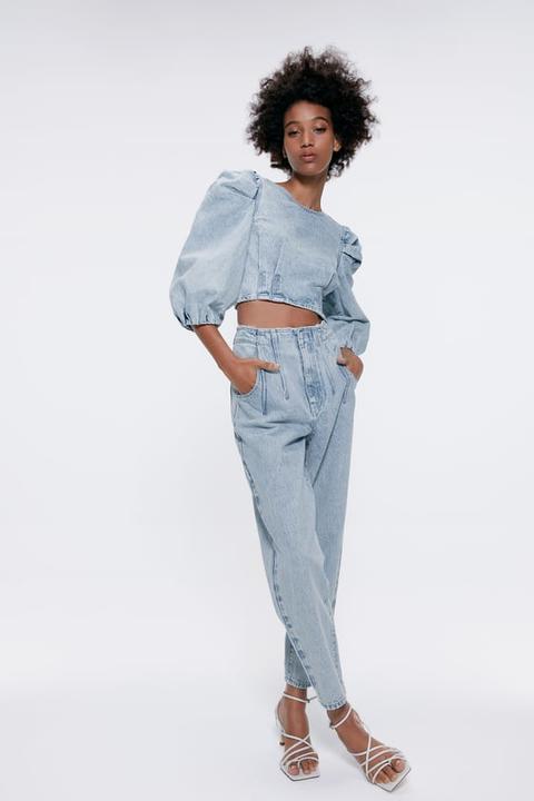 Balon Kollu Denim Top