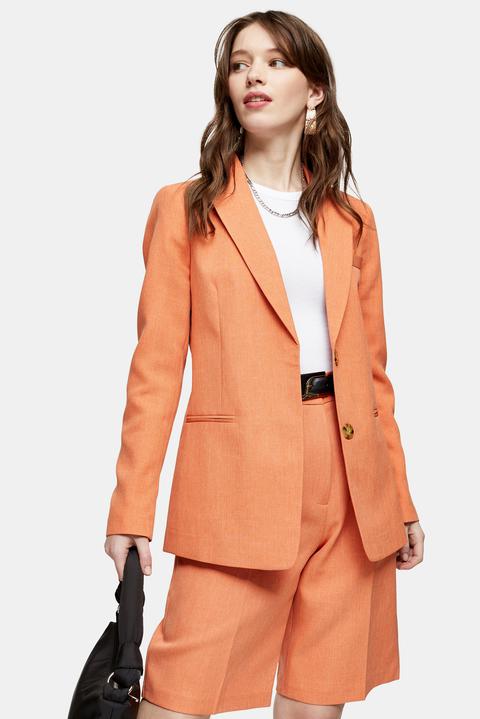 Womens Orange Single Breasted Blazer - Orange, Orange