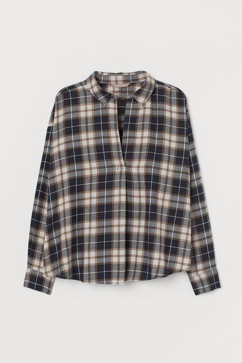 H & M+ Cotton Flannel Shirt - Beige