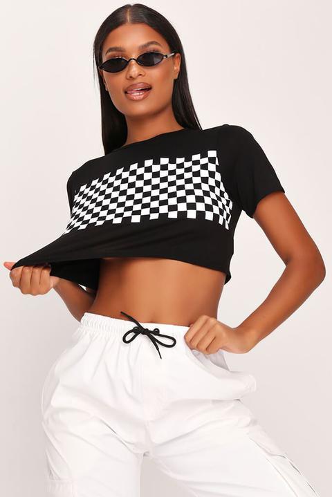 Black Motorcross Boxy Crop Top