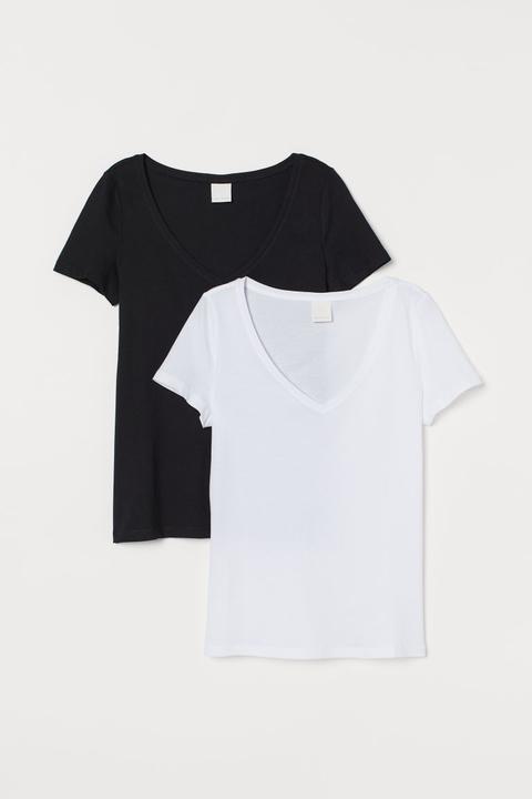 2 Camisetas Con Escote De Pico - Negro