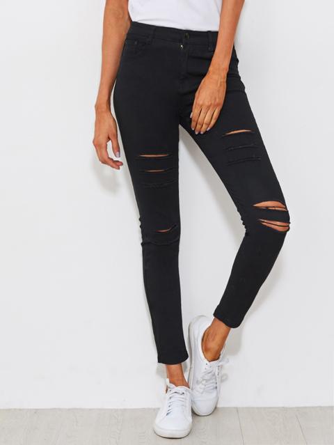Jeans Nero Con Strappi