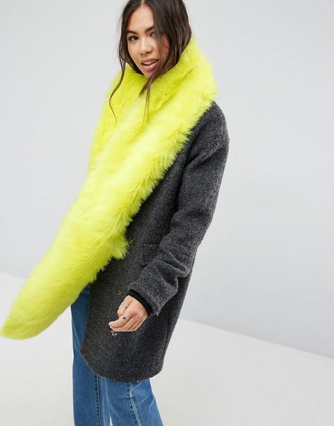 Asos Faux Fur Long Scarf In Neon Yellow - Yellow