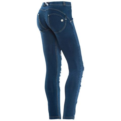 Wr.up® Shaping Effect - Vita Bassa - Skinny - Denim Con Strappi - Toppe In Tessuto Con Paillettes