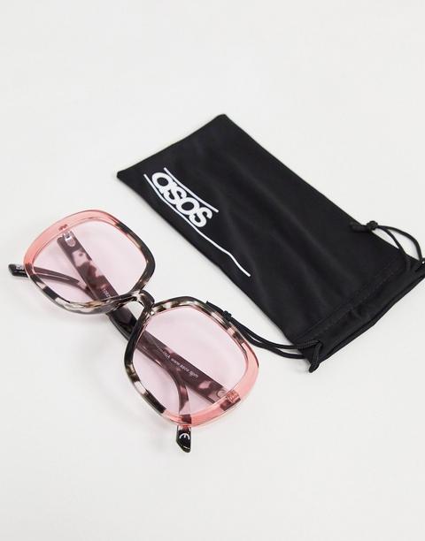 Asos Design Recycled Frame Oversized 70s Sunglasses With Pink Lens In Colour Block