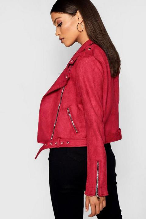 red faux suede biker jacket