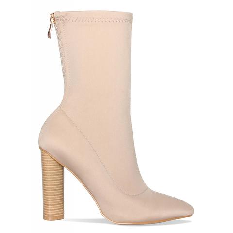Amarie Nude Lycra Pointed Toe Ankle Boots