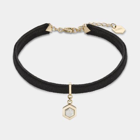 Bracciale Amourette In Velluto Nero E Oro Con Ciondolo In Marmo