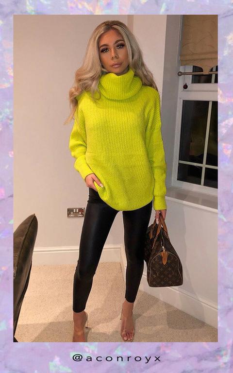 Dylan Neon Oversized Poloneck Jumper In Neon Green