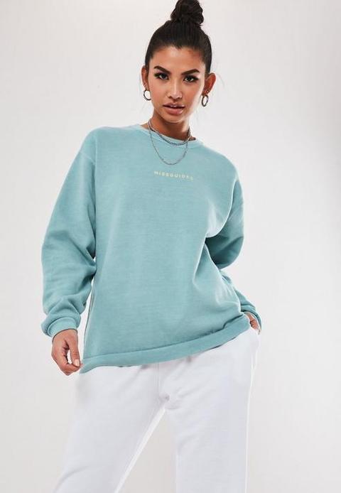 Green missguided outlet slogan washed sweatshirt