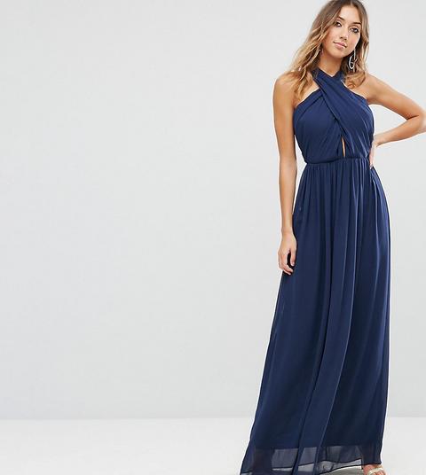 Asos Tall - Vestito Lungo In Chiffon Arricciato Con Incrocio Sul Davanti - Navy