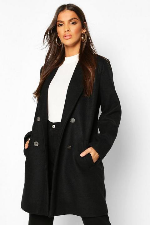 Oversized Boyfriend Wool Look Coat, Negro