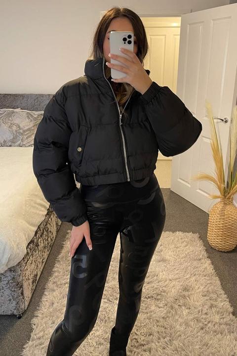 Amelia Black Cropped Puffer Jacket