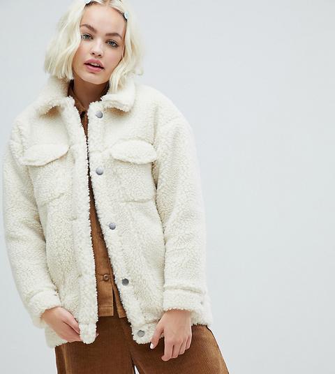 Monki Teddy Trucker Jacket In Off White