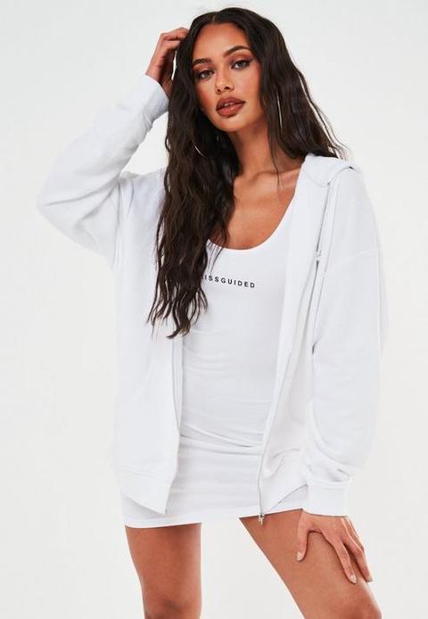 White Zip Through Hoodie, White