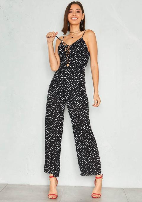 Ayla Black Polkadot Lace Up Jumpsuit