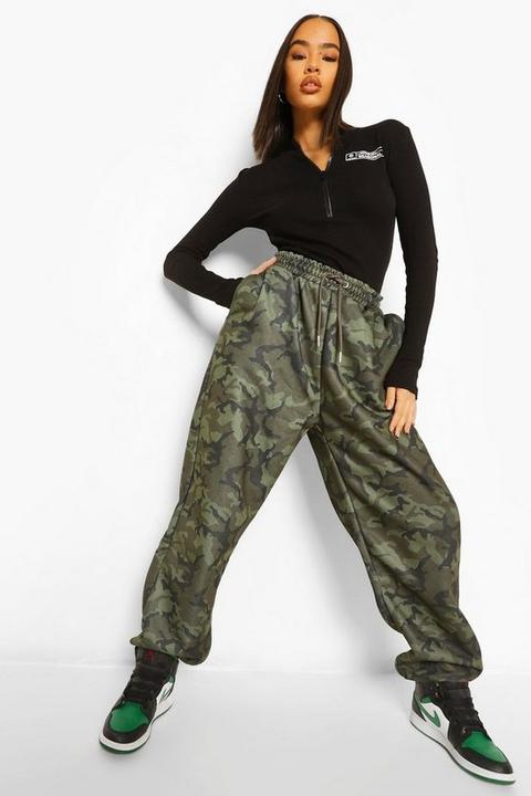 Womens Oversized Camo Slogan Joggers - Multi - 6, Multi