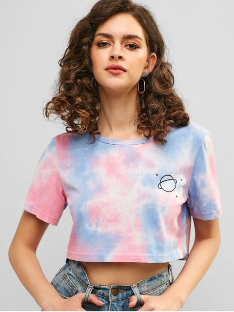 Zaful Camiseta Corta De Tie-dye Con Estampado Gráfico Multi