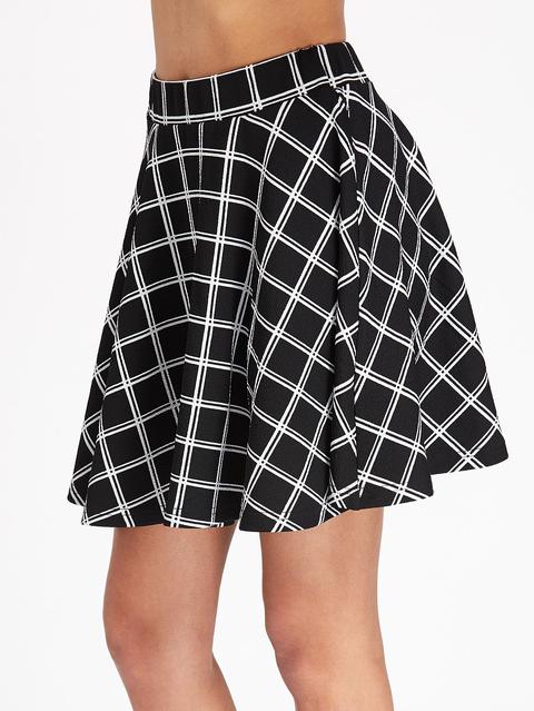 Elastic Waist Grid Swing Skirt