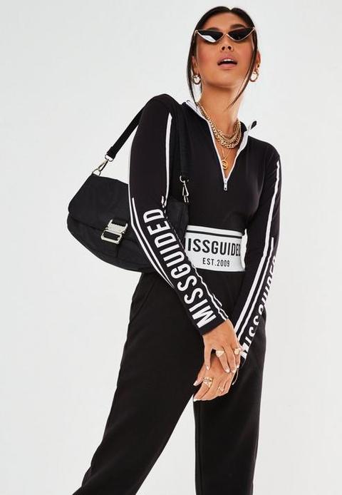 Lissy Roddy X Missguided Black Zip Front Graphic Bodysuit, Black