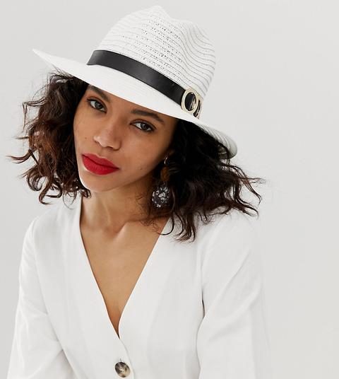 River Island - Cappello Di Paglia Bianco Con Dettaglio Oro - Bianco