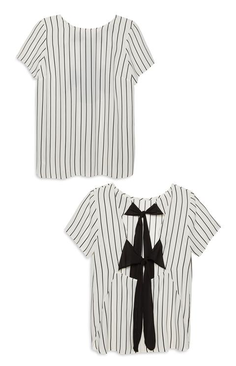 Black White Stripe Bow Back T-shirt