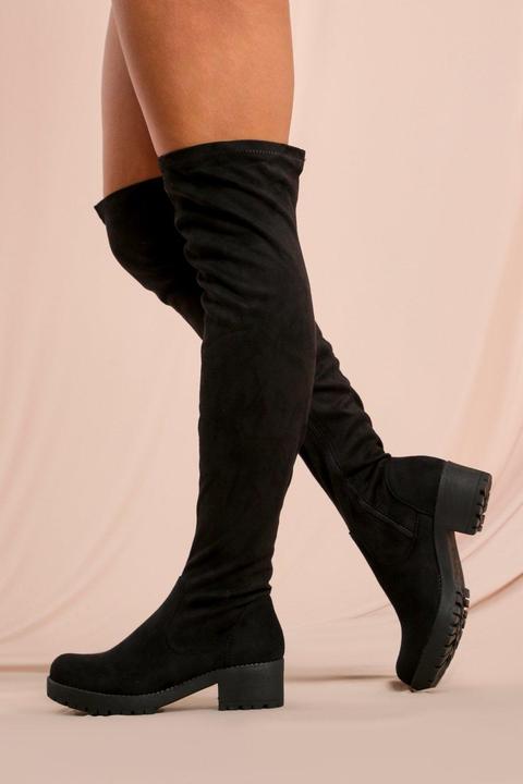 Womens Faux Suede Over The Knee Boots Black